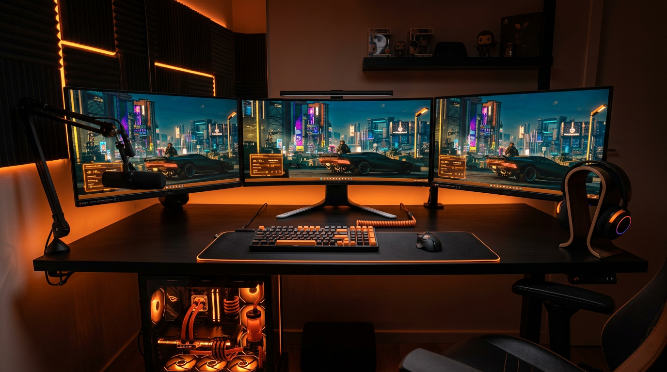 Setup gaming ZonaPulse triple monitor